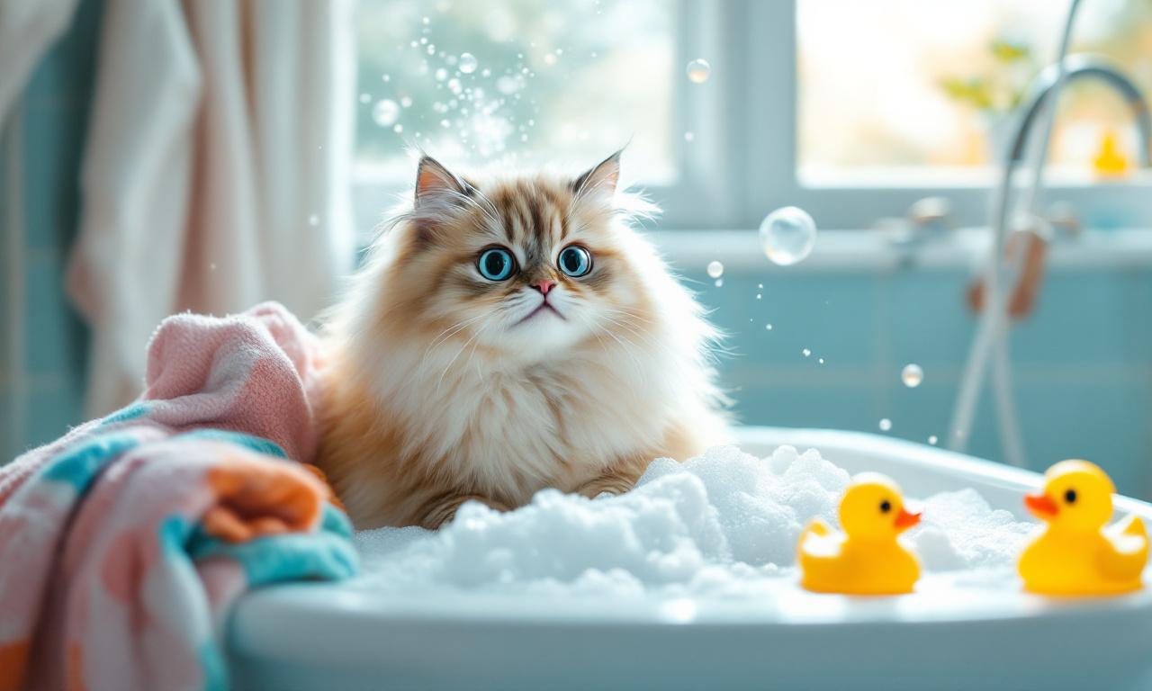 Кота готовят для купания