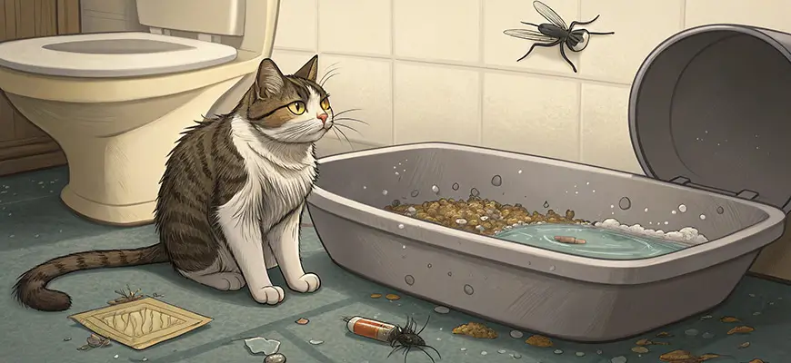 кот в грязном туалете