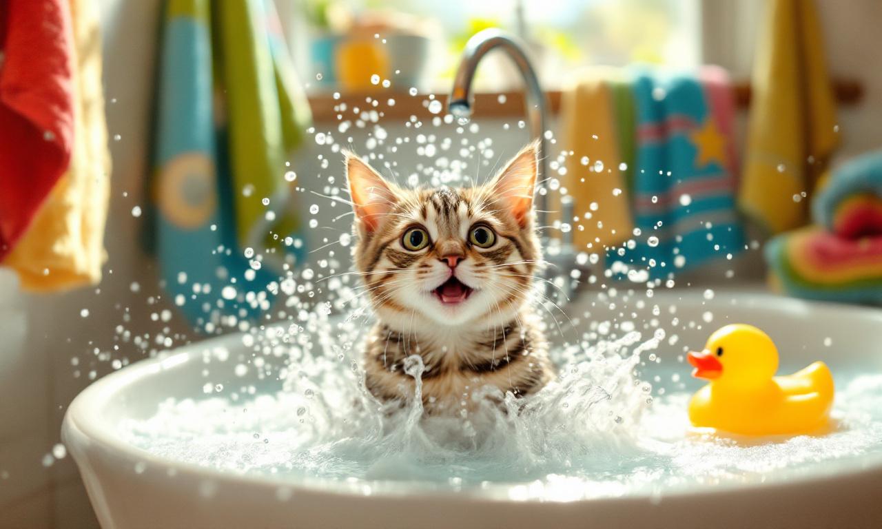 Кот очень сильно биться воды
