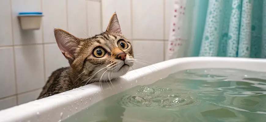 кот боится воды