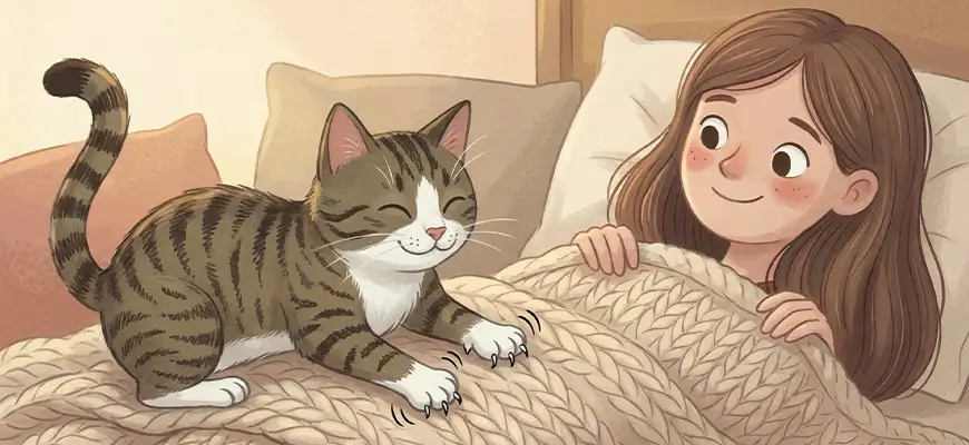 Кот мнет хозяйку лапами