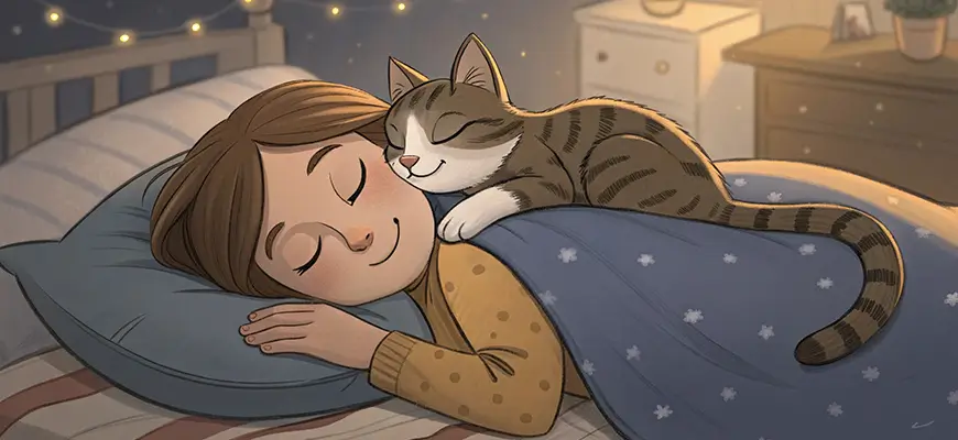 кот спит на человеке