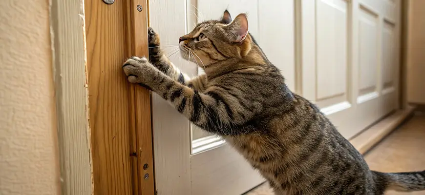 кот царапает дверь