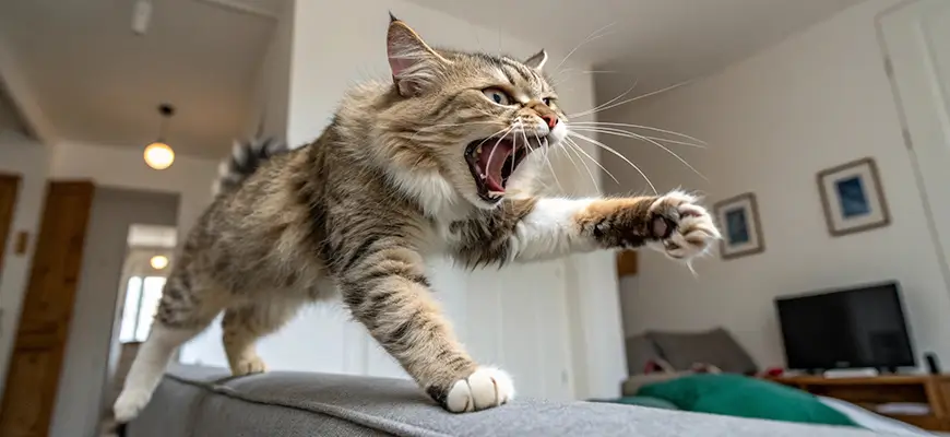 кот царапается
