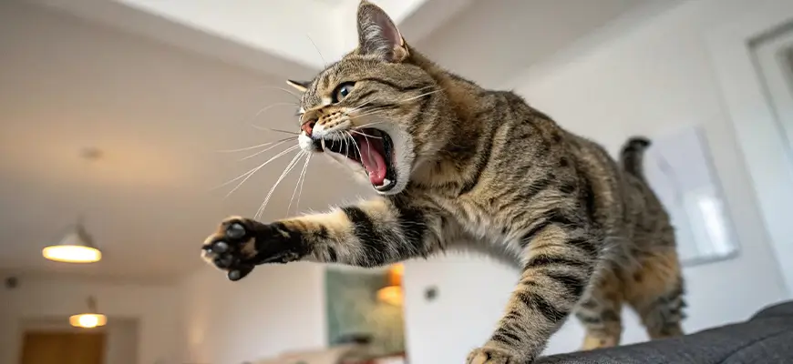 злющий кот царапается